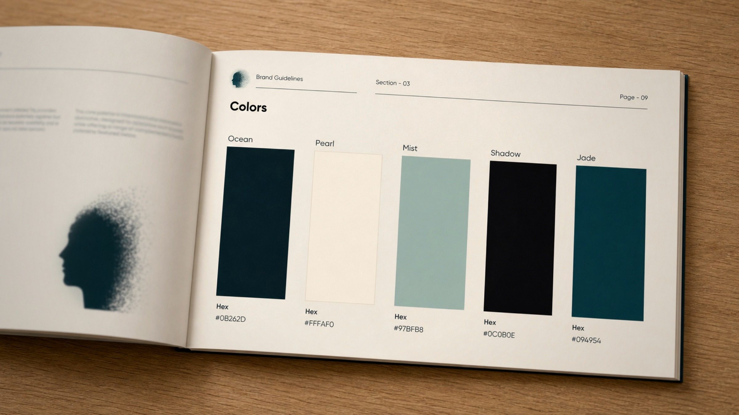 The system behind the mark — five colors, one typeface, no exceptions.