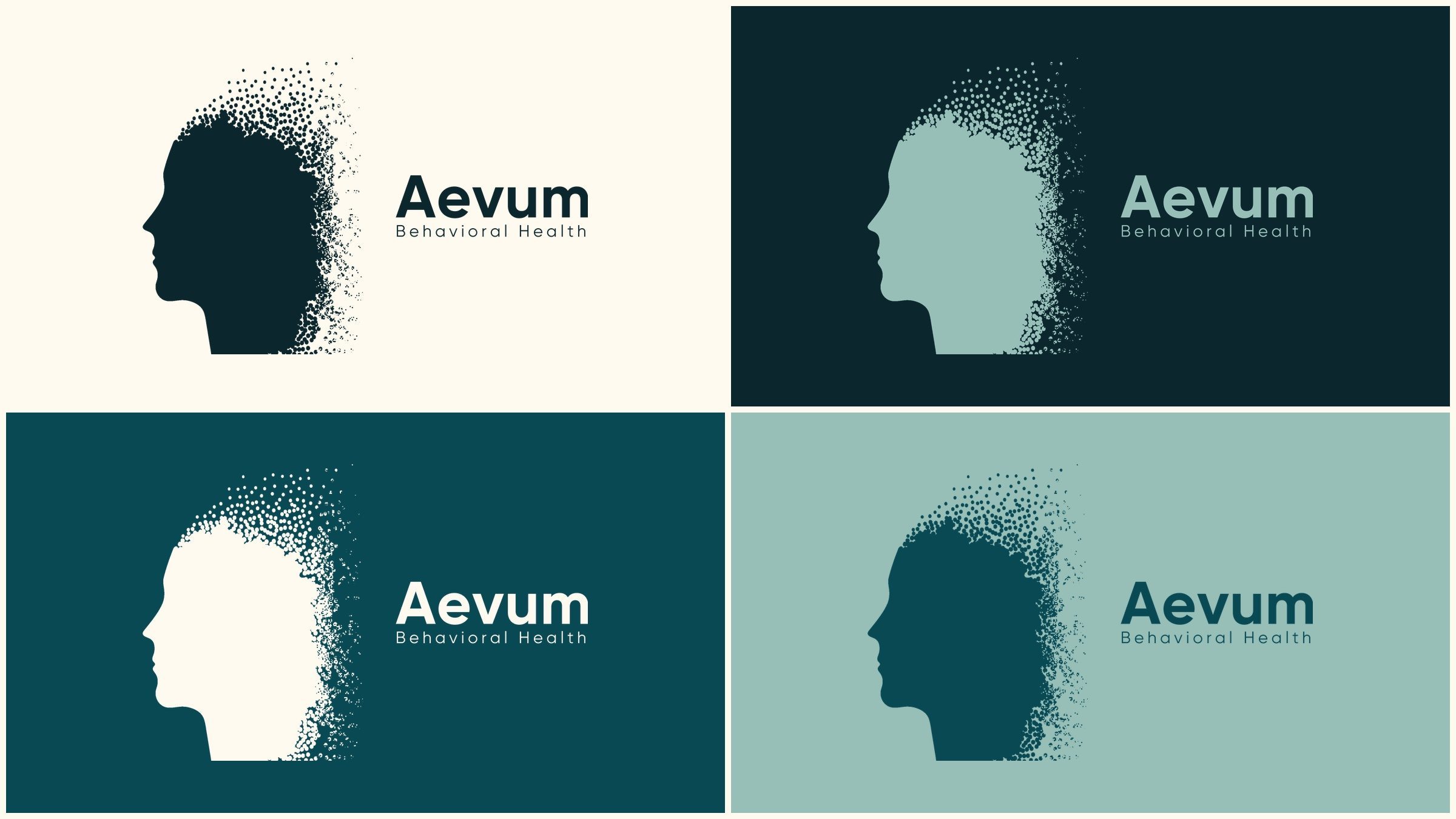 One lockup, four sanctioned colourways — every pairing drawn from the five-colour system, nothing outside it.