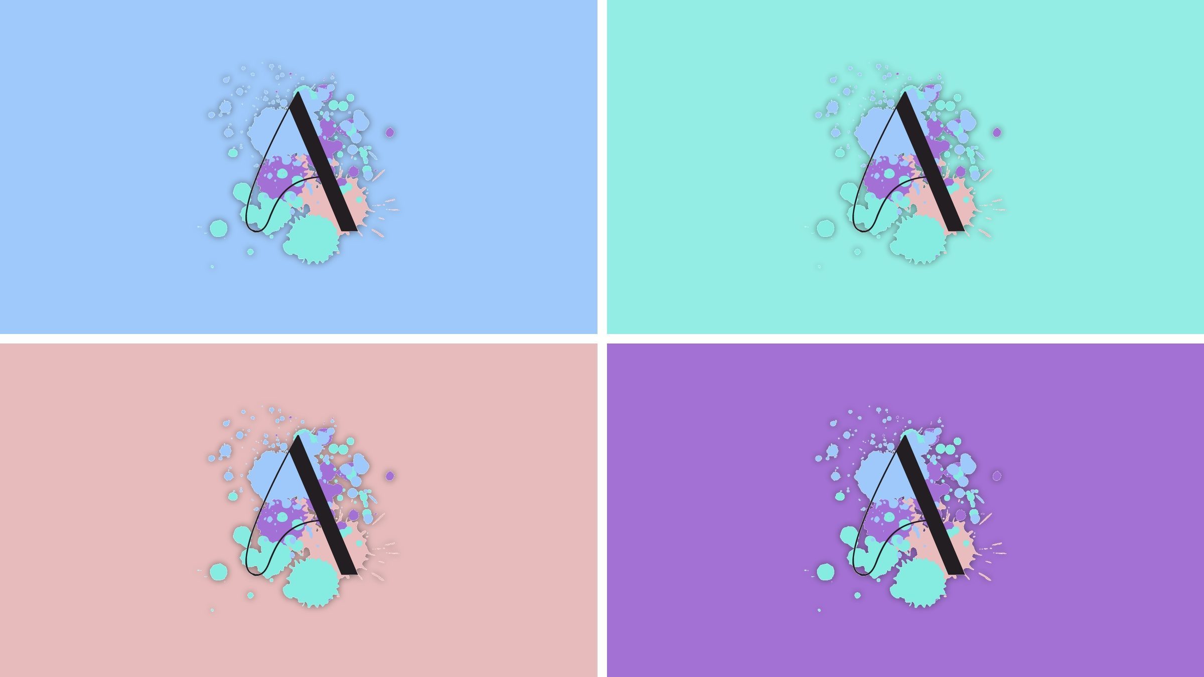 One mark, four fields — sky blue, mint, blush, and lavender, gridded the way the kit ships.
