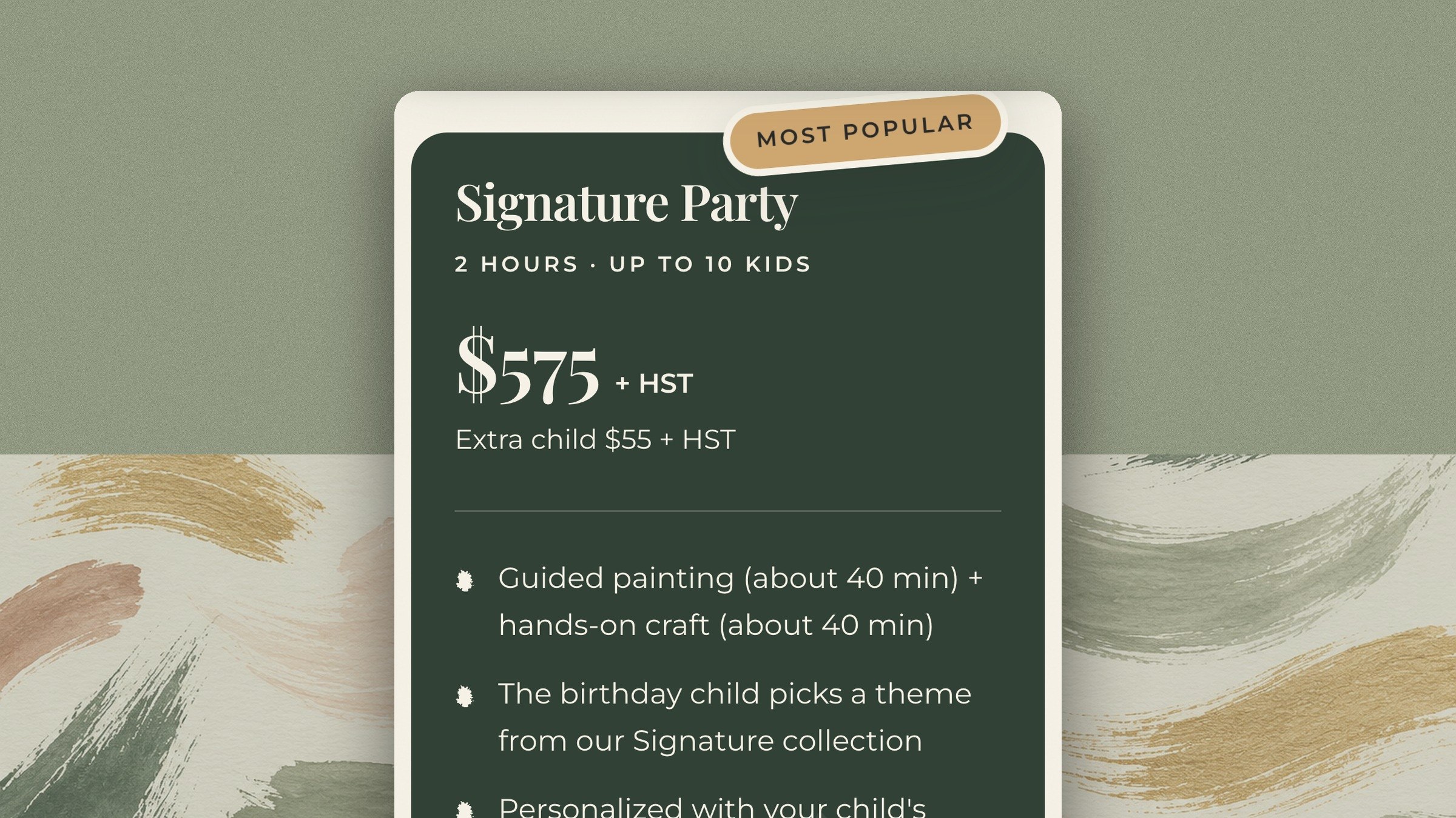 The Signature Party package card.
