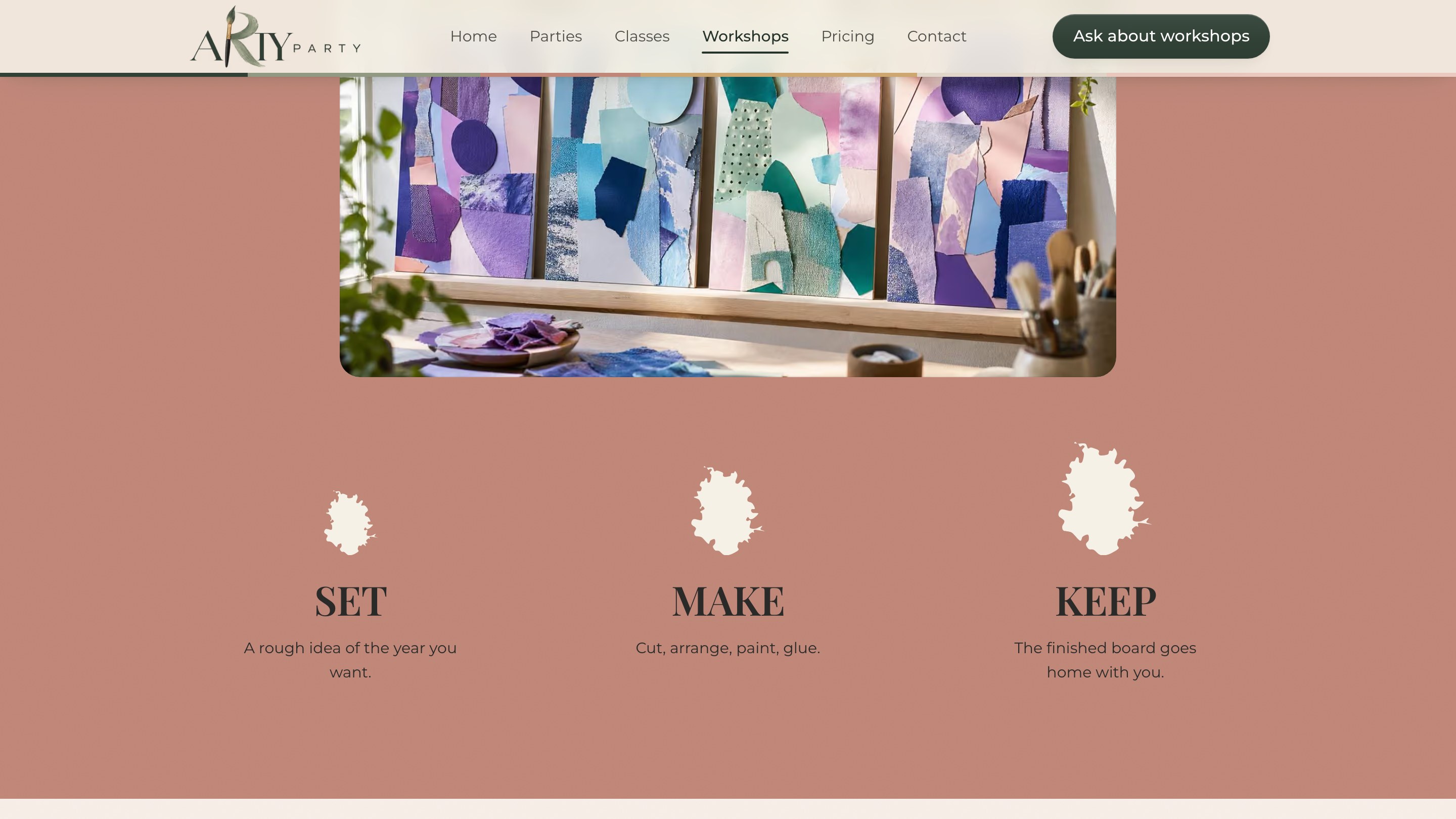 Arty Party website, set, make, keep