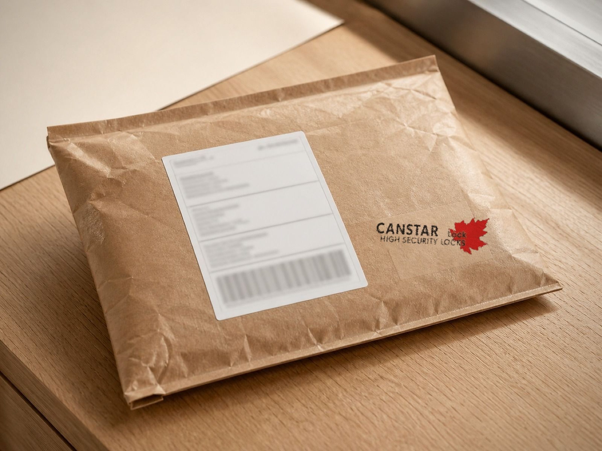 The label goes on, the mailer goes out — customer details never leave the bench.
