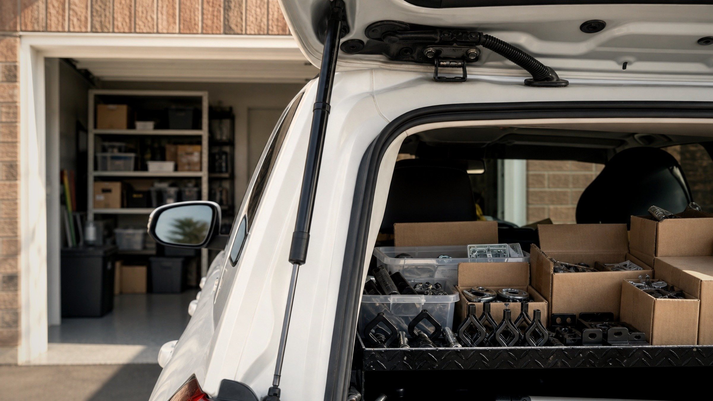 The van, loaded for a full day of calls — no wrap, just the work.