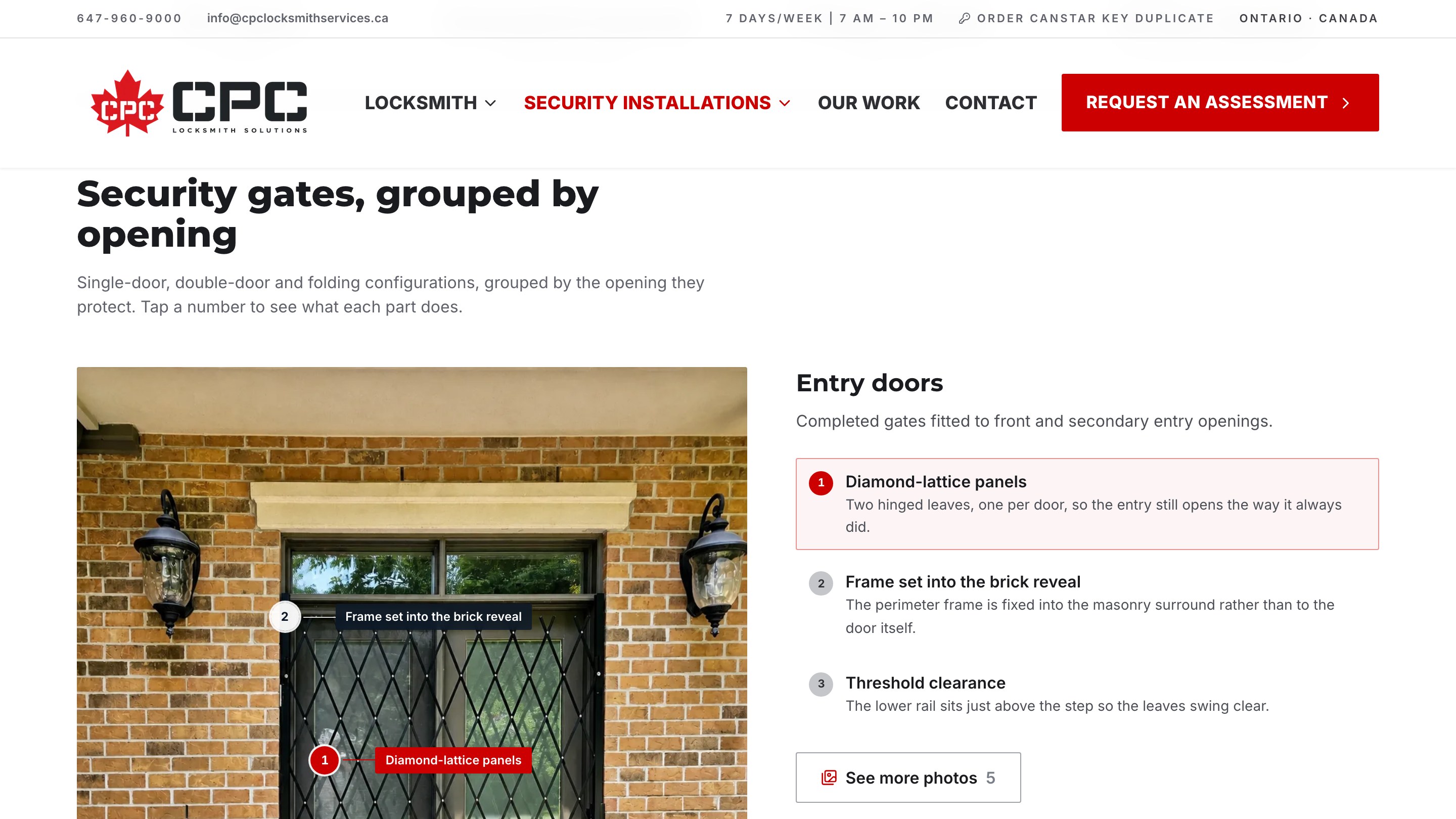 CPC Locksmith website, security gates grouped by opening