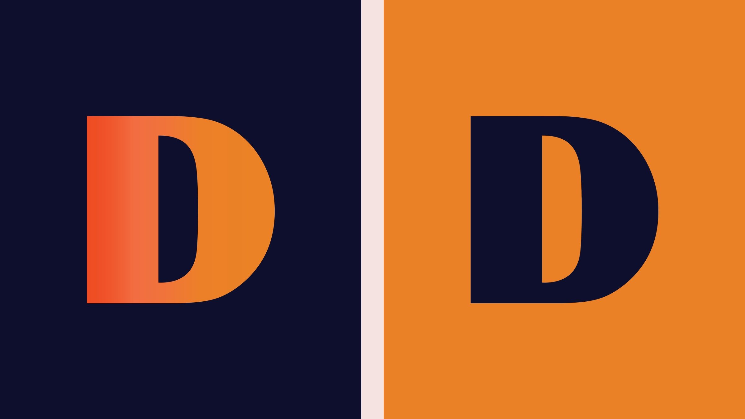 The refreshed mark reduced to its monogram — the gradient D alone on campaign midnight.