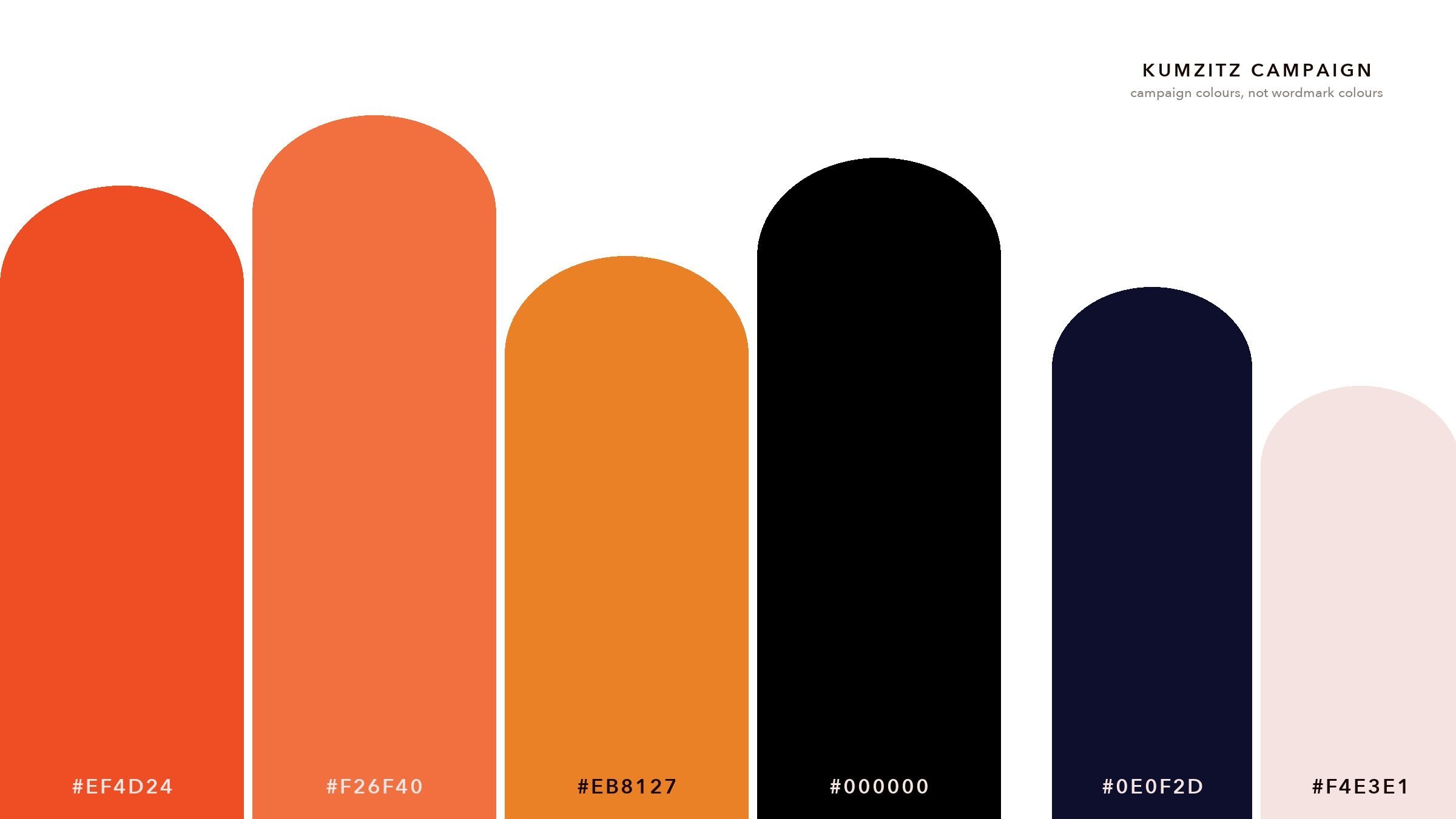 The working palette: the wordmark's gradient and black, with the Kumzitz midnight and cream alongside.