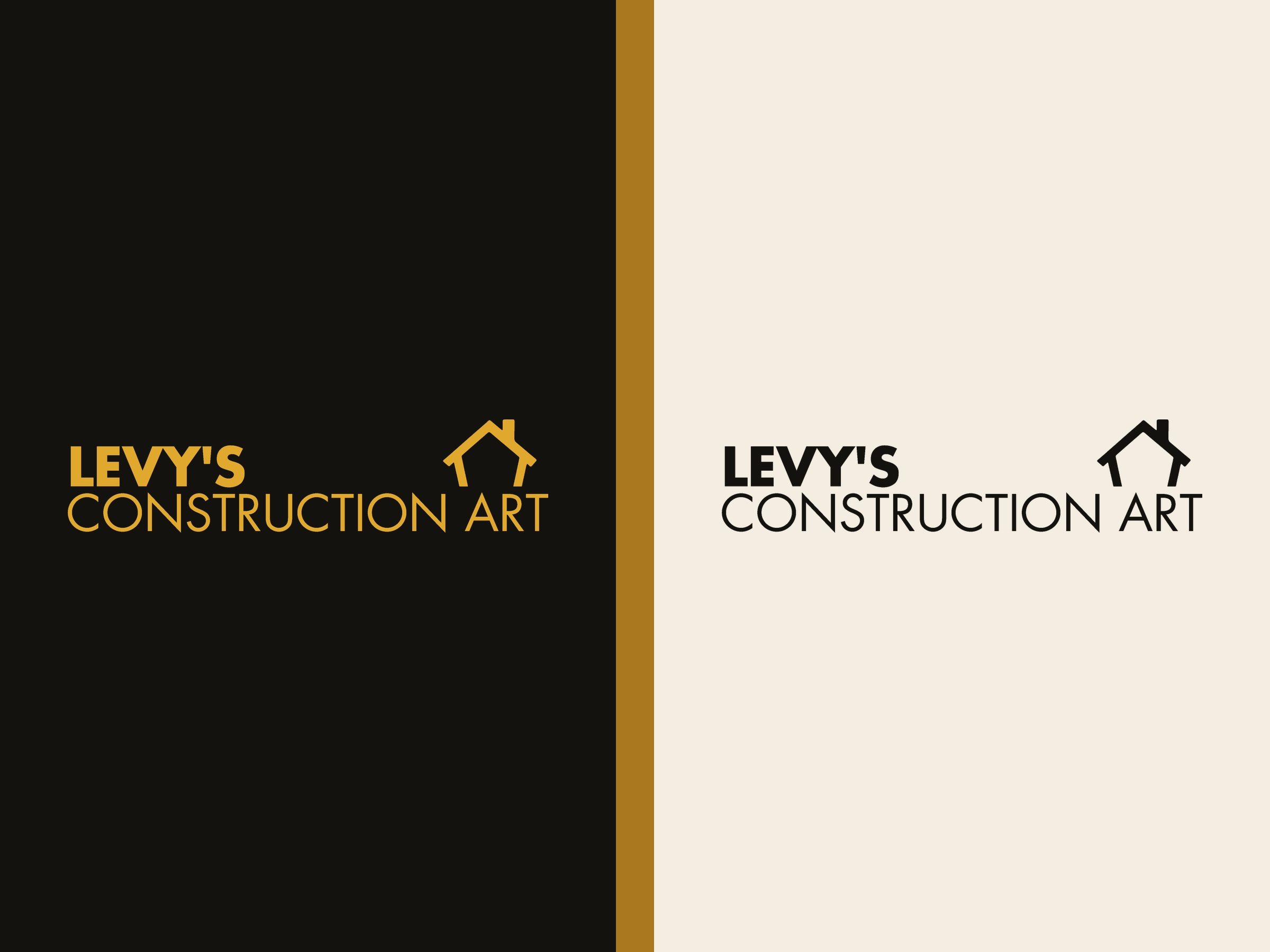 The full lockup on uncoated cream stock — LEVY'S in bold caps, CONSTRUCTION ART spaced out wide beneath the roofline.