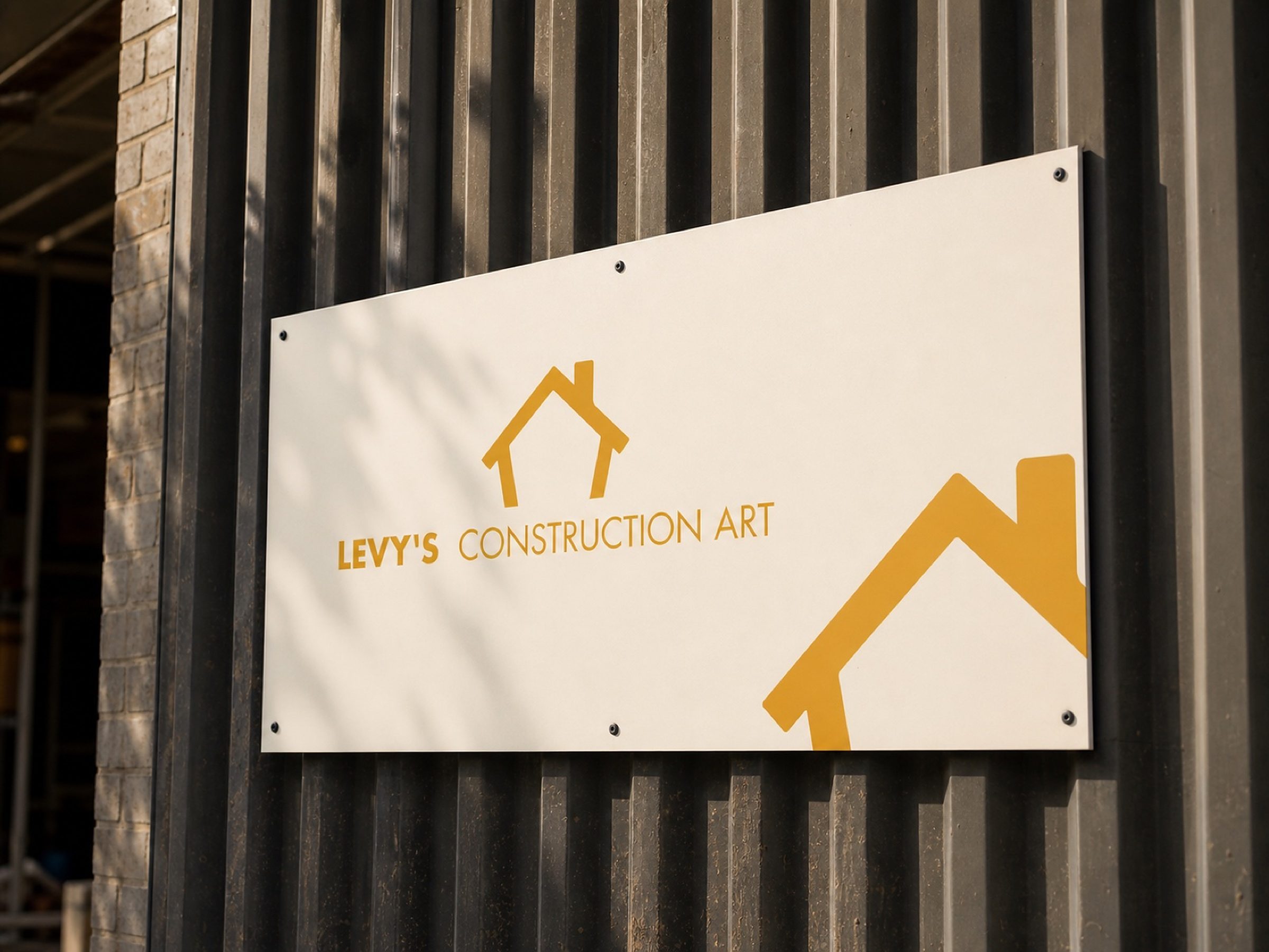 The building sign, bolted straight to the metal siding — no fuss, just the lockup at full size.