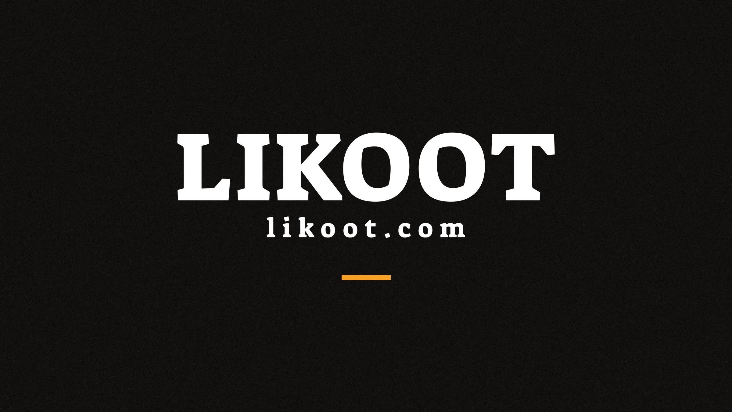 The Likoot wordmark, white on ink, with likoot.com and a saffron rule.