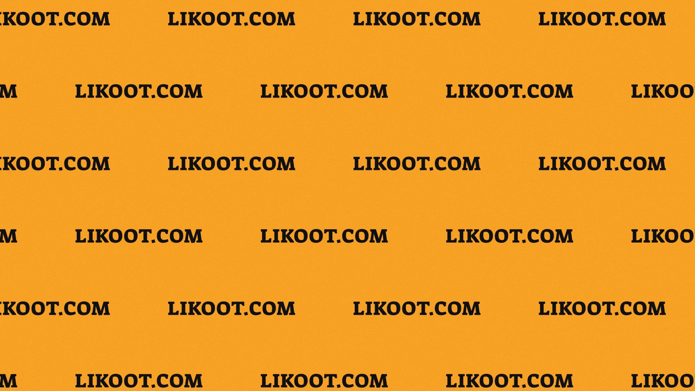 The likoot.com wordmark as a repeat, ink on saffron.