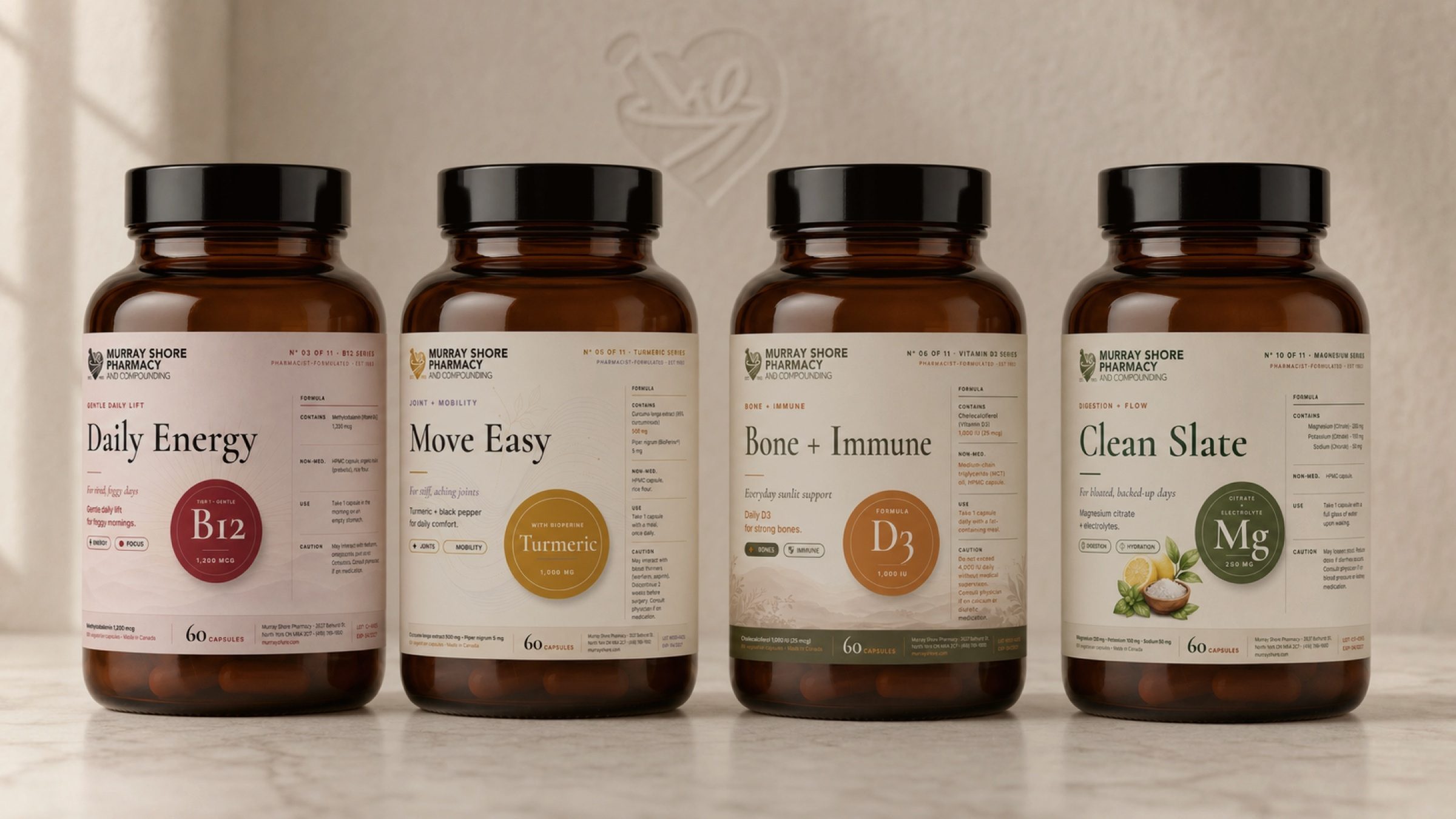 The rest of the concept line — energy, joints, bone support, and a gentler morning reset, each still just a studio render.