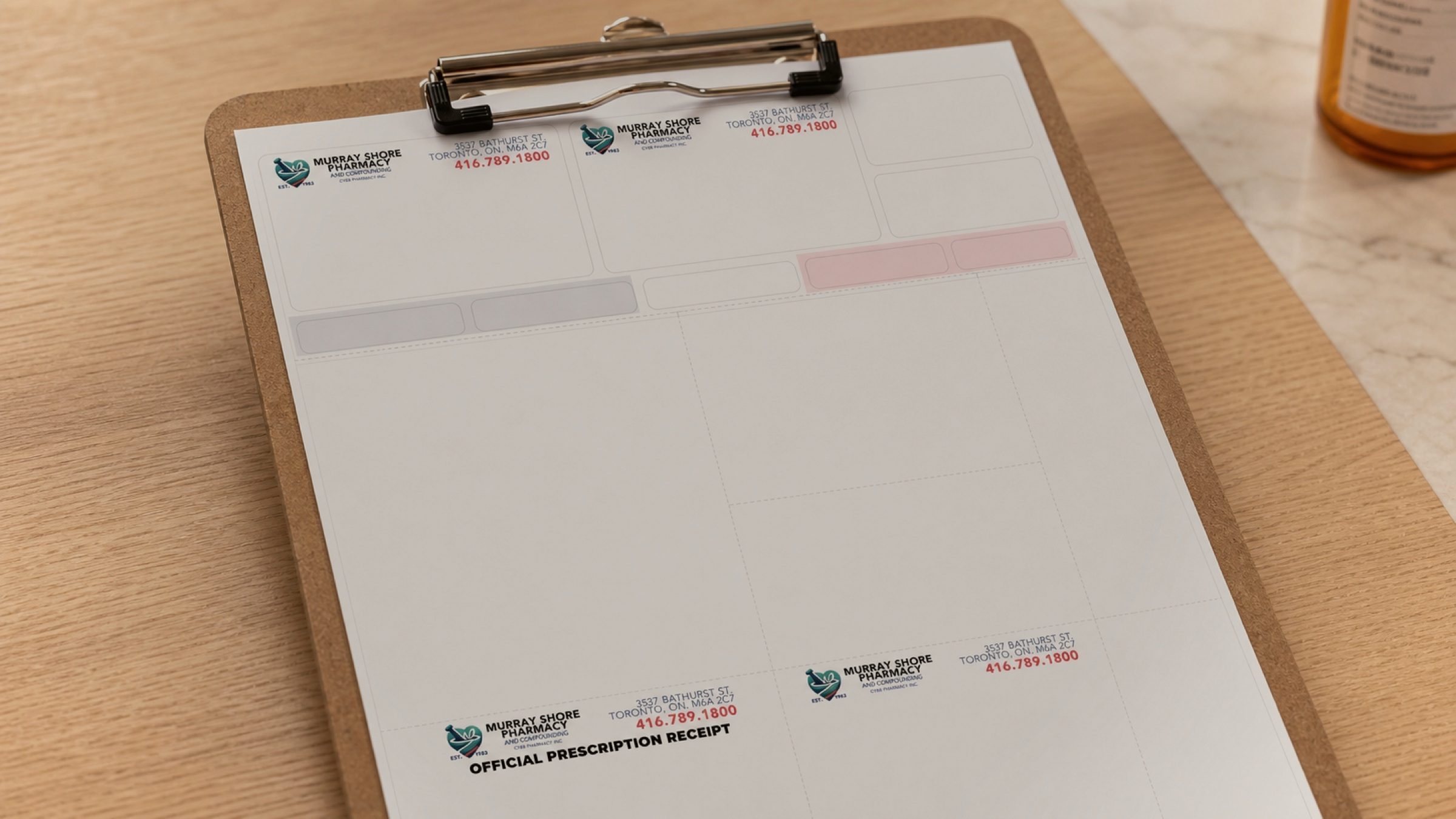 The prescription receipt Etpaar built to match the brand down to the letterhead.