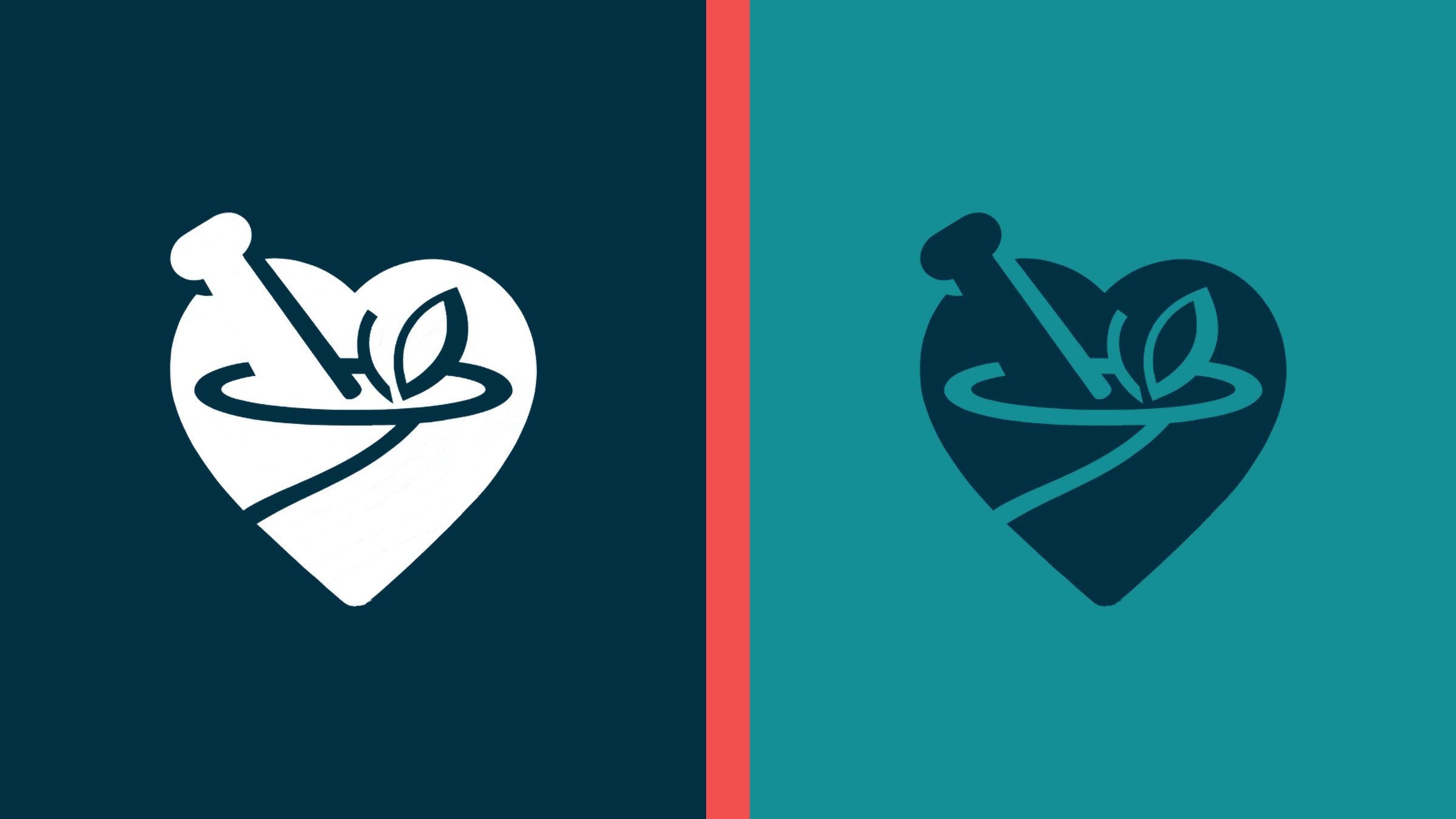 The mark on its own: mortar, pestle and a leaf, folded into a heart.