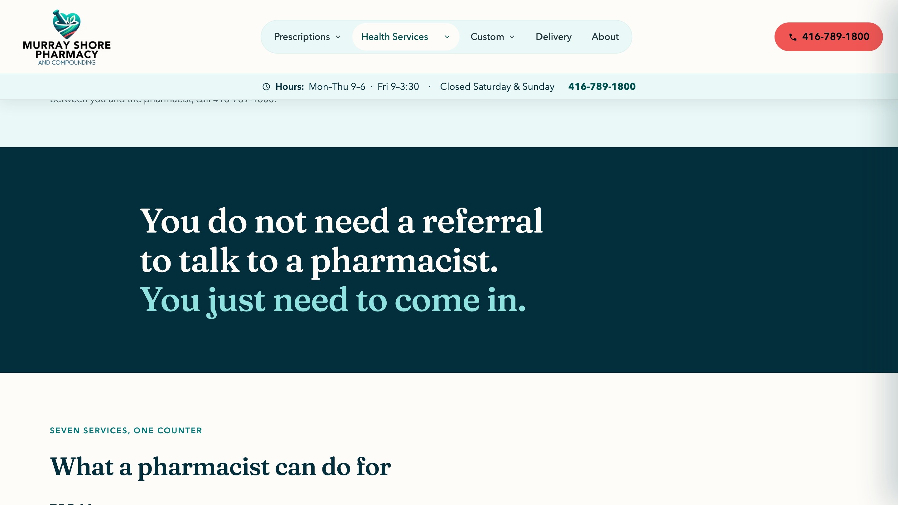 Murray Shore website, health services, no referral needed