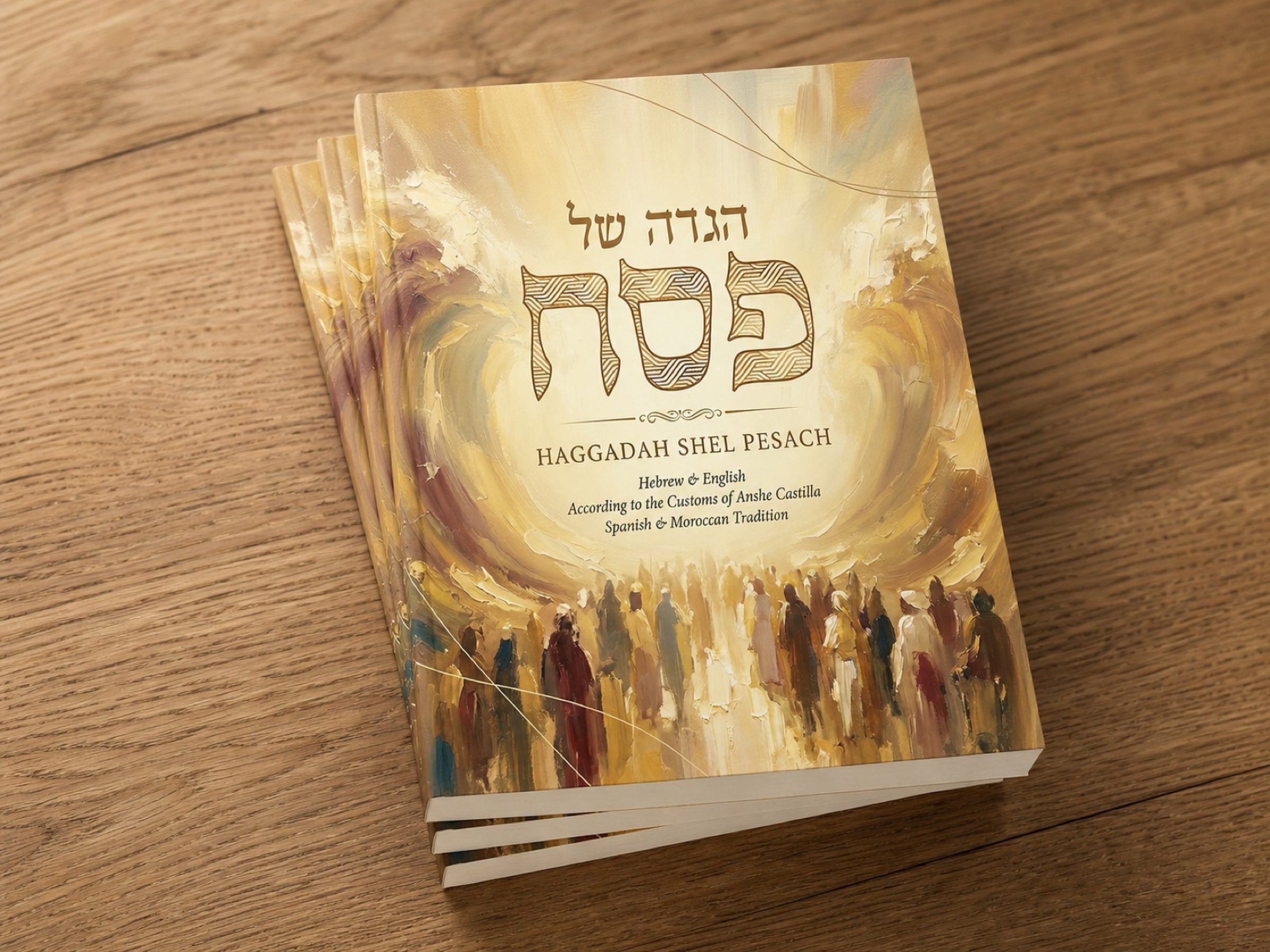 The Haggadah, three copies deep — the run before it reaches the seder table.