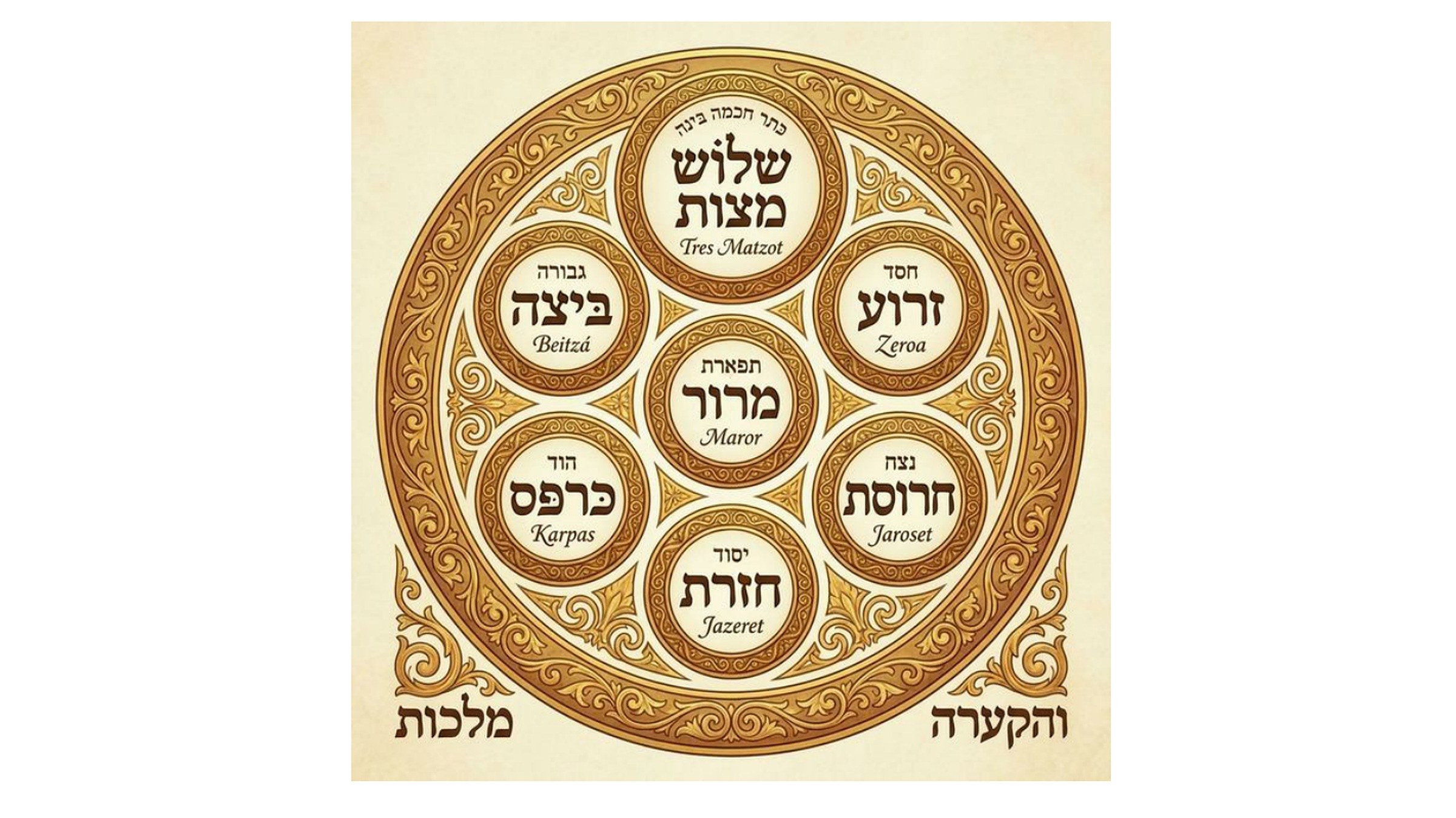 The illustrated seder plate, close.