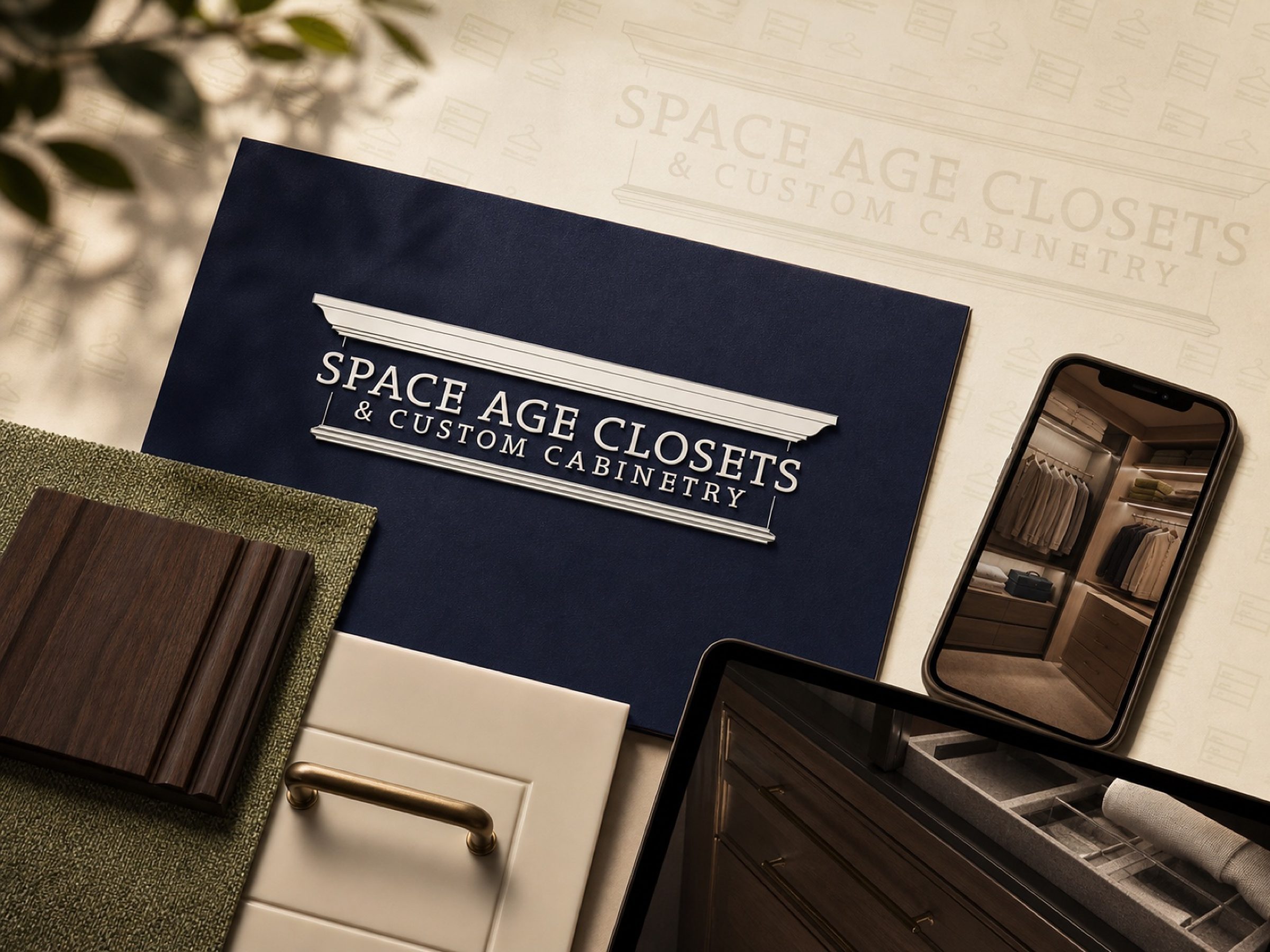 Project folder, door sample, and the phone render that becomes the finished room.