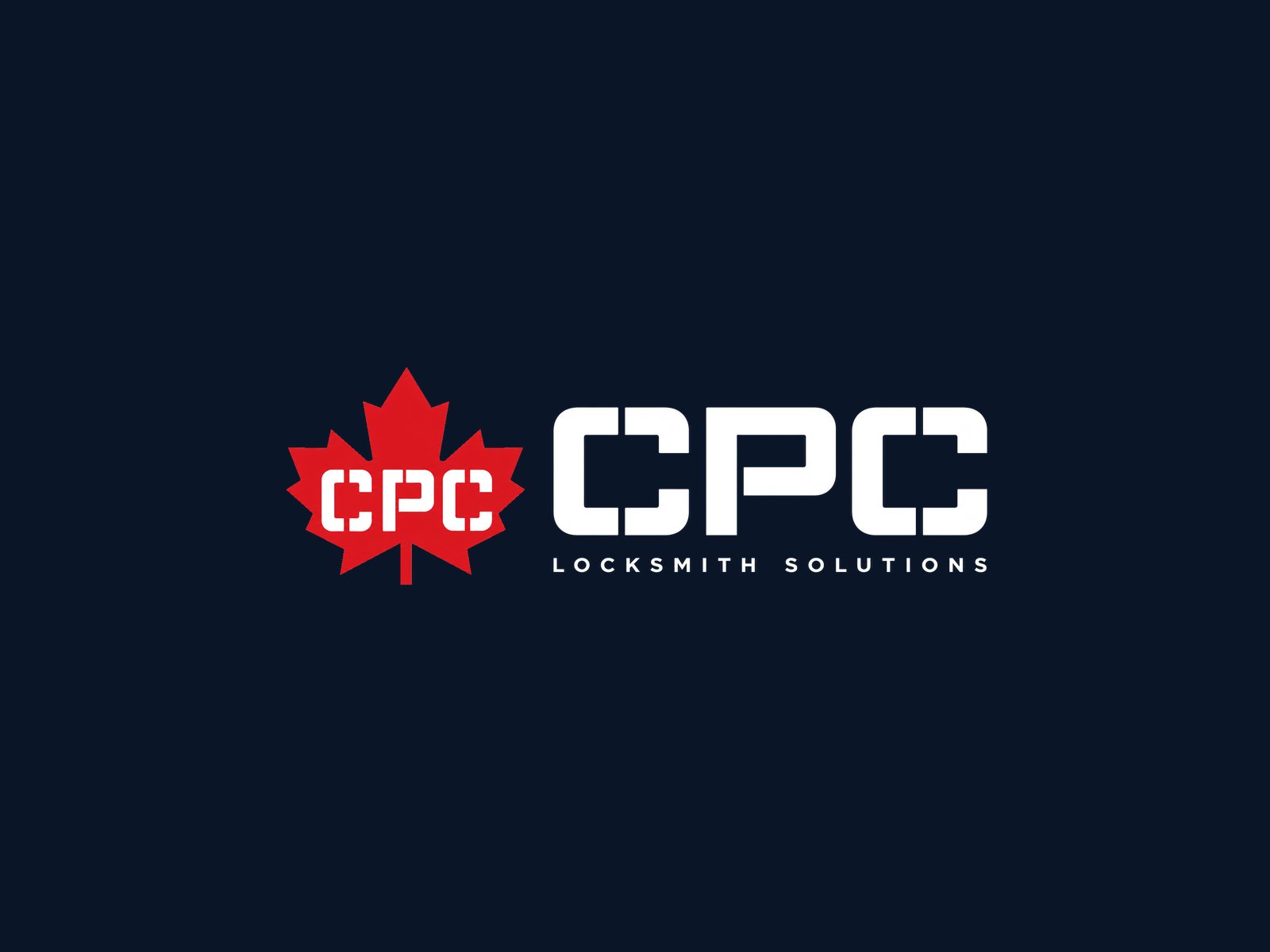 The CPC Locksmith mark: stencil-cut C.P.C letters set inside a red maple leaf on cream paper